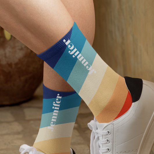 Retro 70er Strepen Gepersonaliseerde naam Sokken