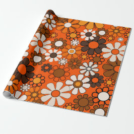 Retro 70er Verjaardag Boho Bloemig Bruin Oranje Cadeaupapier