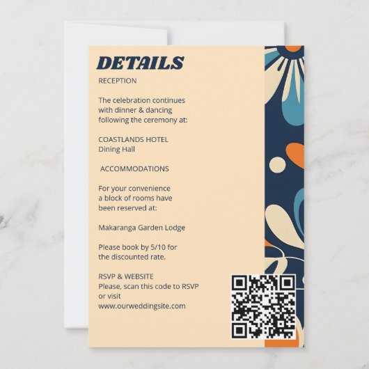 Retro 70ies blauwgroen madeliefjes bruiloft alles  kaart (Achterkant)