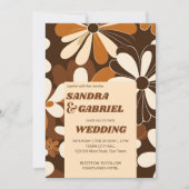 Retro 70ies terracotta bloemetjes bruiloft sjabloo kaart (Voorkant)