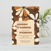 Retro 70ies terracotta bloemetjes bruiloft sjabloo kaart (Staand voorkant)