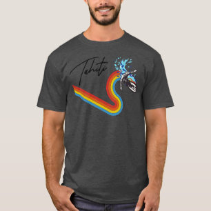 Retro 70s80s Stijl Rainbow Surfing Wave Tahiti T-shirt