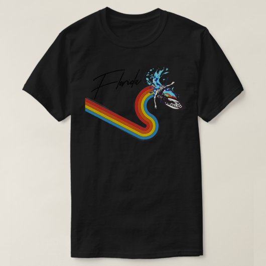 Retro 70s80s Style Rainbow Surfing Wave Florida T-shirt (Design voorkant)