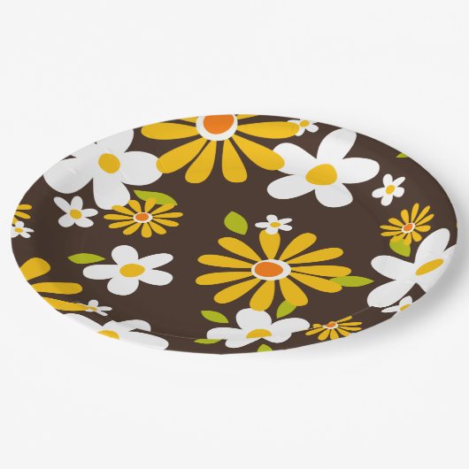 retro 70s 60s bloemenvormig papier papieren bordje (Gekanteld)