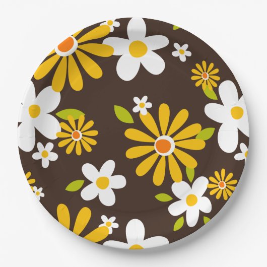 retro 70s 60s bloemenvormig papier papieren bordje (Voorkant)