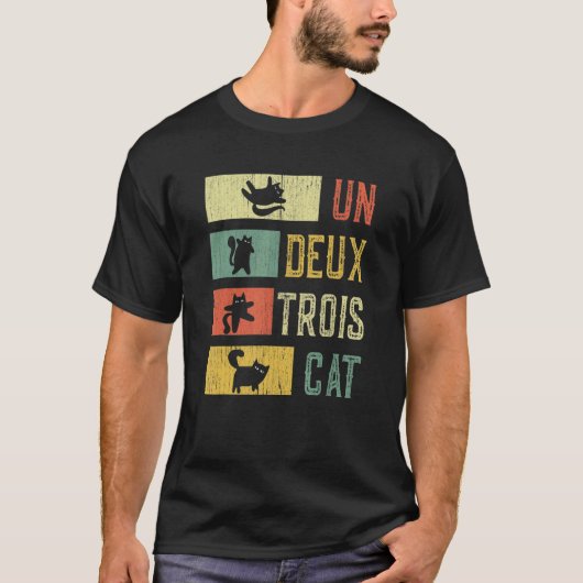 Retro 70s 80s 90s Un Deux Trois Cat  Meowy Cat T-shirt (Voorkant)
