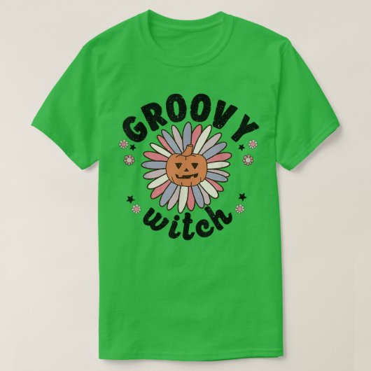 Retro 70s 80s Groovy Witch, Halloween Floral Daisy T-shirt (Design voorkant)
