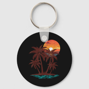 Retro 70s 80s Strand Zonsondergang Palmboom Zomer  Sleutelhanger