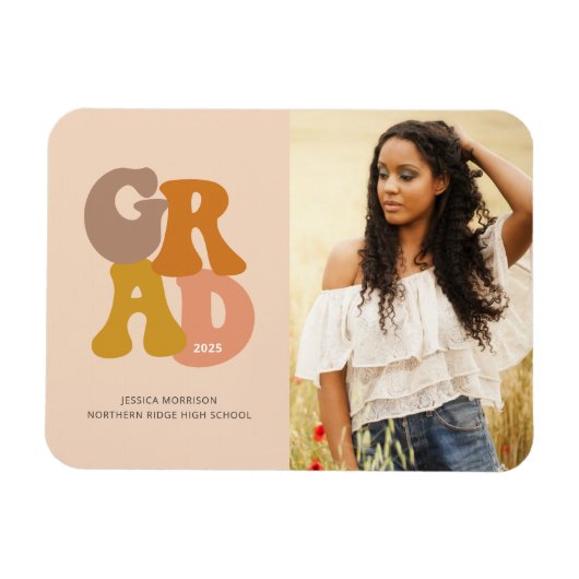 Retro 70s Aankondiging van Vibe Photo Afstuderen Magneet (Horizontaal)