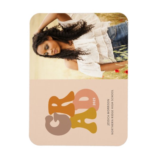 Retro 70s Aankondiging van Vibe Photo Afstuderen Magneet (Verticaal)