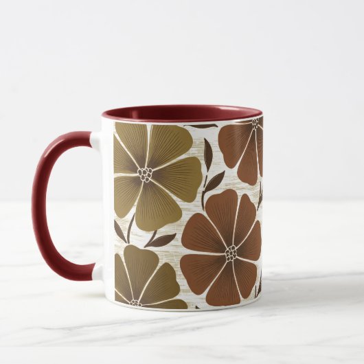 Retro 70s Aards Bloem Warm Herfst Twee-Tons Mok (Links)