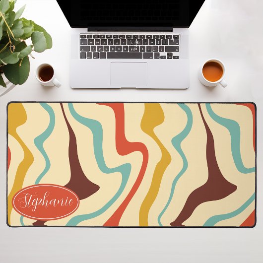 Retro 70s Abstract Marmeren Swirl Cream Sinaasappe Bureaumat