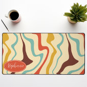 Retro 70s Abstract Marmeren Swirl Cream Sinaasappe Bureaumat