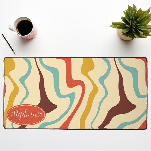 Retro 70s Abstract Marmeren Swirl Cream Sinaasappe Bureaumat