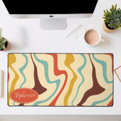 Retro 70s Abstract Marmeren Swirl Cream Sinaasappe Bureaumat