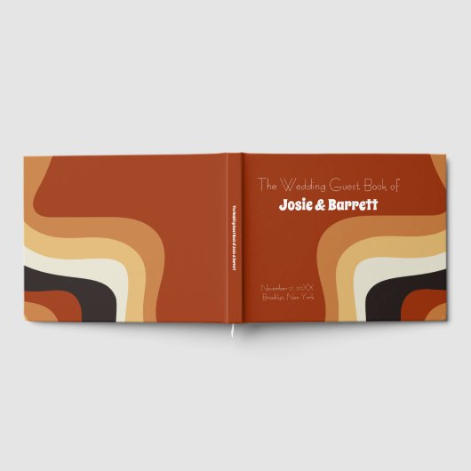 Retro 70s Abstract Verbrand Sinaasappel bruiloft Gastenboek (Volledig)