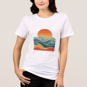 Retro 70s Abstracte Zonsondergang Golven T-Shirt