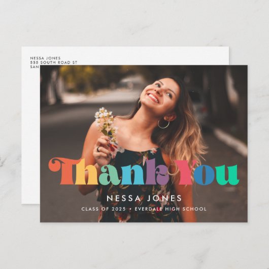 Retro  70s afstuderen Dank u foto Briefkaart (Voorkant / Achterkant)