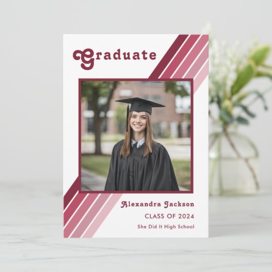 Retro 70s  Afstuderen foto aankondiging (Staand voorkant)