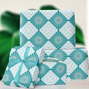 Retro 70s Aqua geometrische cirkel vierkant patroo Cadeaupapier