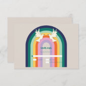 Retro 70s Arch Rainbow Dove RSVP Kaartje (Voorkant / Achterkant)