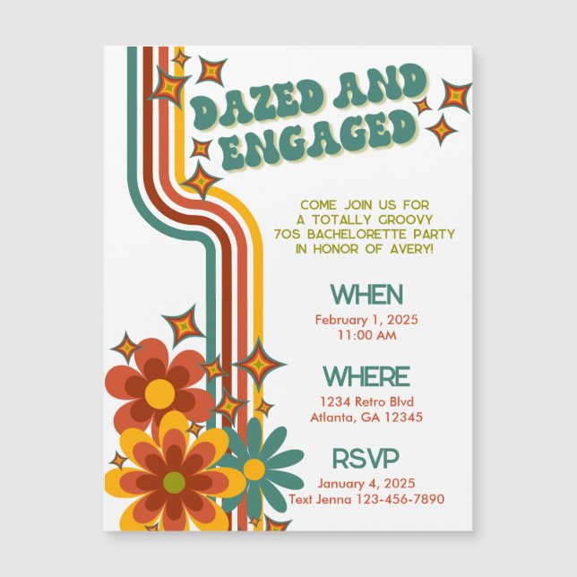 Retro 70s Bachelorette Uitnodigingsmagneet (Voorkant)