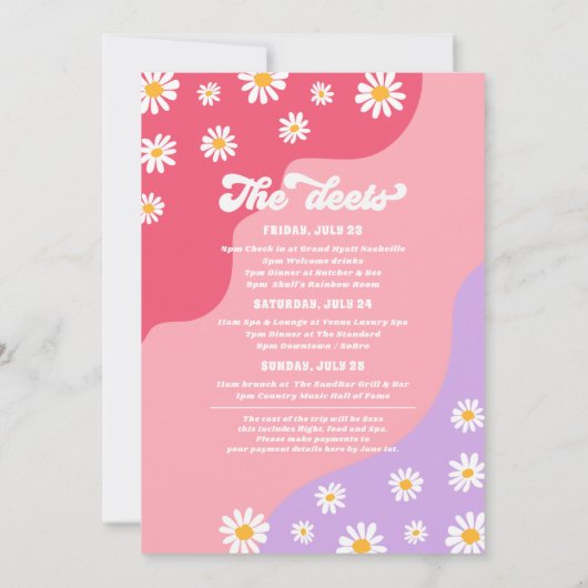 Retro 70s Bachelorette Weekend Itinerary Kaart (Achterkant)