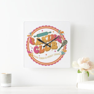 Retro 70s "Bakclub" Groovy Zoete Snoepjes Ontwerp Vierkante Klok