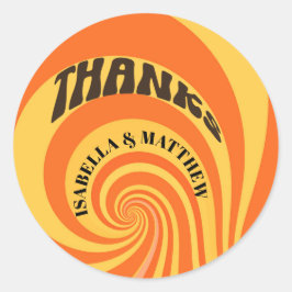 Retro 70s Bedankt Sinaasappel Geel Bruiloft Ronde Sticker