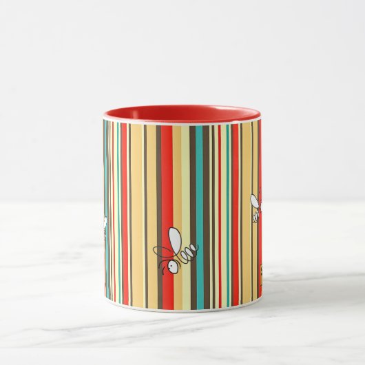 Retro 70s Bee Stripes Coffee Mok (Midden)