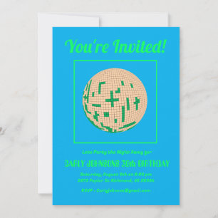 Retro 70s Blauw Groen Geel Disco 30e Verjaardag Kaart