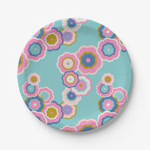 Retro 70s bloem Boho patroon Papieren Bordje