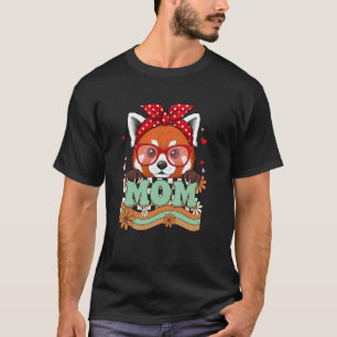 Retro 70s Bloem Rood Panda Moeder Oma Moederdag T-shirt