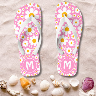 Retro 70s Bloem Roze Monogram Teenslippers