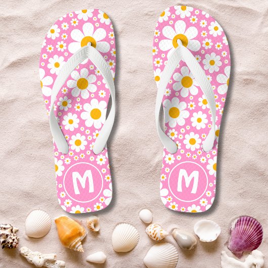 Retro 70s Bloem Roze Monogram Teenslippers