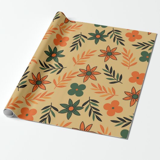 Retro  70s Bloemblaadjes Patroon Cadeaupapier (Uitgerold)