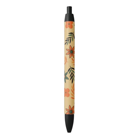 Retro  70s Bloemblaadjes Patroon Zwarte Inkt Pen (Voorkant Verticaal)
