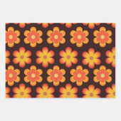 Retro 70s Bloemen in Oranje geel rood Inpakpapier Vel (Voorkant 3)