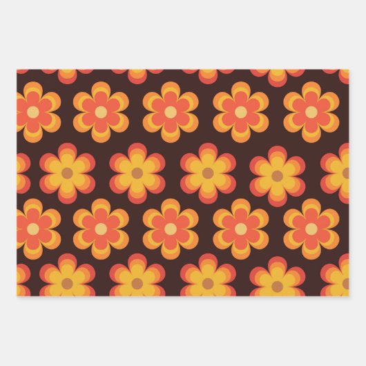 Retro 70s Bloemen in Oranje geel rood Inpakpapier Vel (Voorkant 3)