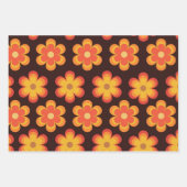 Retro 70s Bloemen in Oranje geel rood Inpakpapier Vel (Voorkant)