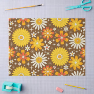 Retro 70s Bloemen met Atoomsterren op Bruin Tissuepapier