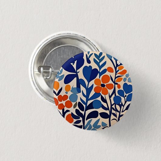 retro 70's bloemen ronde button 3,2 cm (Voorkant /achterkant)