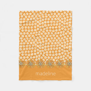 Retro 70s  Bloemen Sinaasappel Fleece Deken