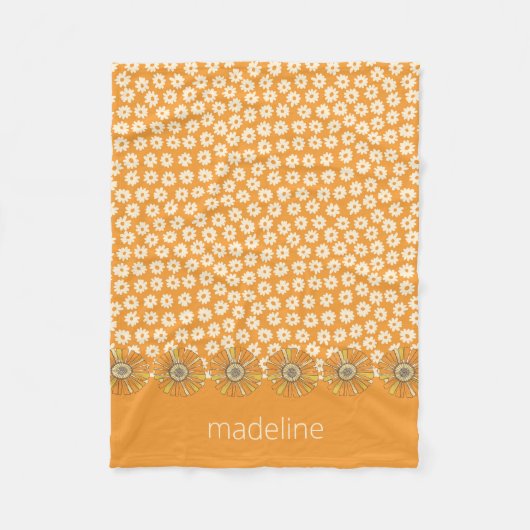 Retro 70s  Bloemen Sinaasappel Fleece Deken (Voorkant)