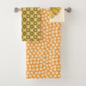 Retro 70's Bloemen Sinaasappels Badhanddoek Set Bad Handdoek (Insitu)