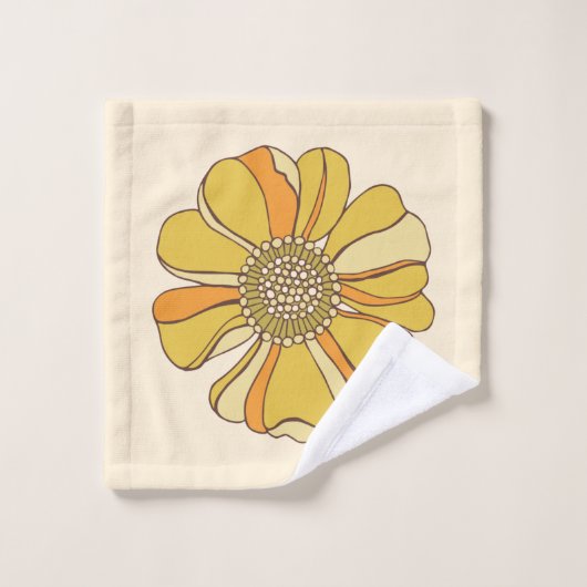 Retro 70's Bloemen Sinaasappels Badhanddoek Set Bad Handdoek (Wasdoekje)