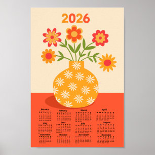 Retro 70s Bloemen Vaas 2026 Kalender Poster
