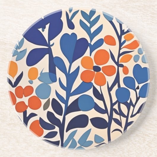 retro 70's bloemen zandsteen onderzetter (Voorkant)