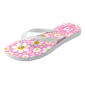 Retro 70s Bloemenroze Monogram Teenslippers (Schuin)