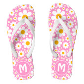 Retro 70s Bloemenroze Monogram Teenslippers (Voetbed)